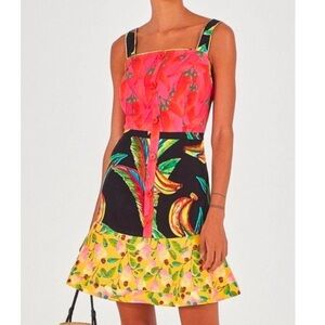 [Farm Rio] Mixed Food Print Linen Mini Dress M